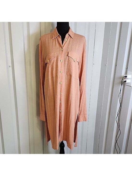 Free People Dresses & Skirts - Free People Womens Orange Button-Up Long Shirt Dress Size Small